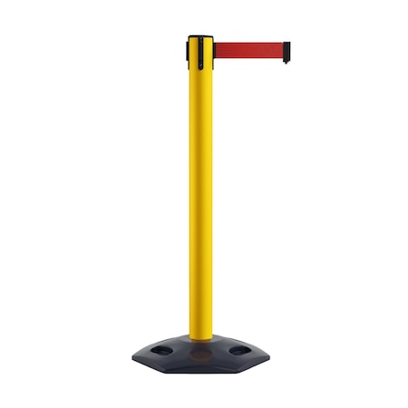 Montour Line Stanchion Belt Barrier Rubber Base Yellow Post 16ft.Red Belt P660DRB-YW-RD-160